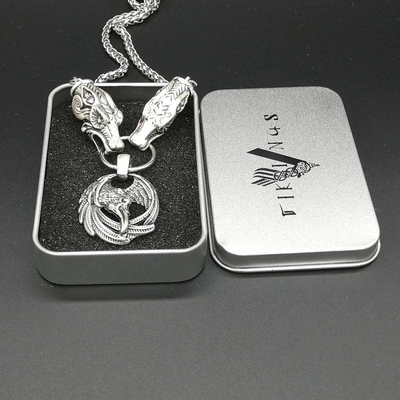 pagan Raven pendant wolf head necklace animal amulet Norse viking men jewelry | Украшения и аксессуары
