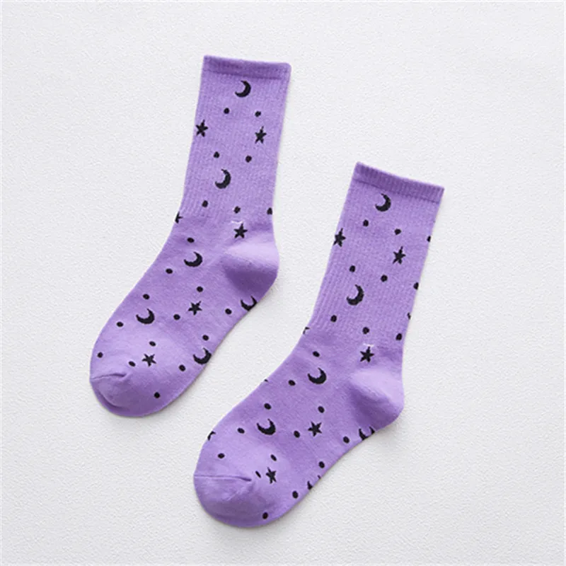moon purple Модные женские носки для скейтборда в стиле хип-хоп с надписью «Moon Star», «Harajuku», «Cool», «Play With Me», черные, белые, фиолетовые хлопковые носки - Цвет: moon purple