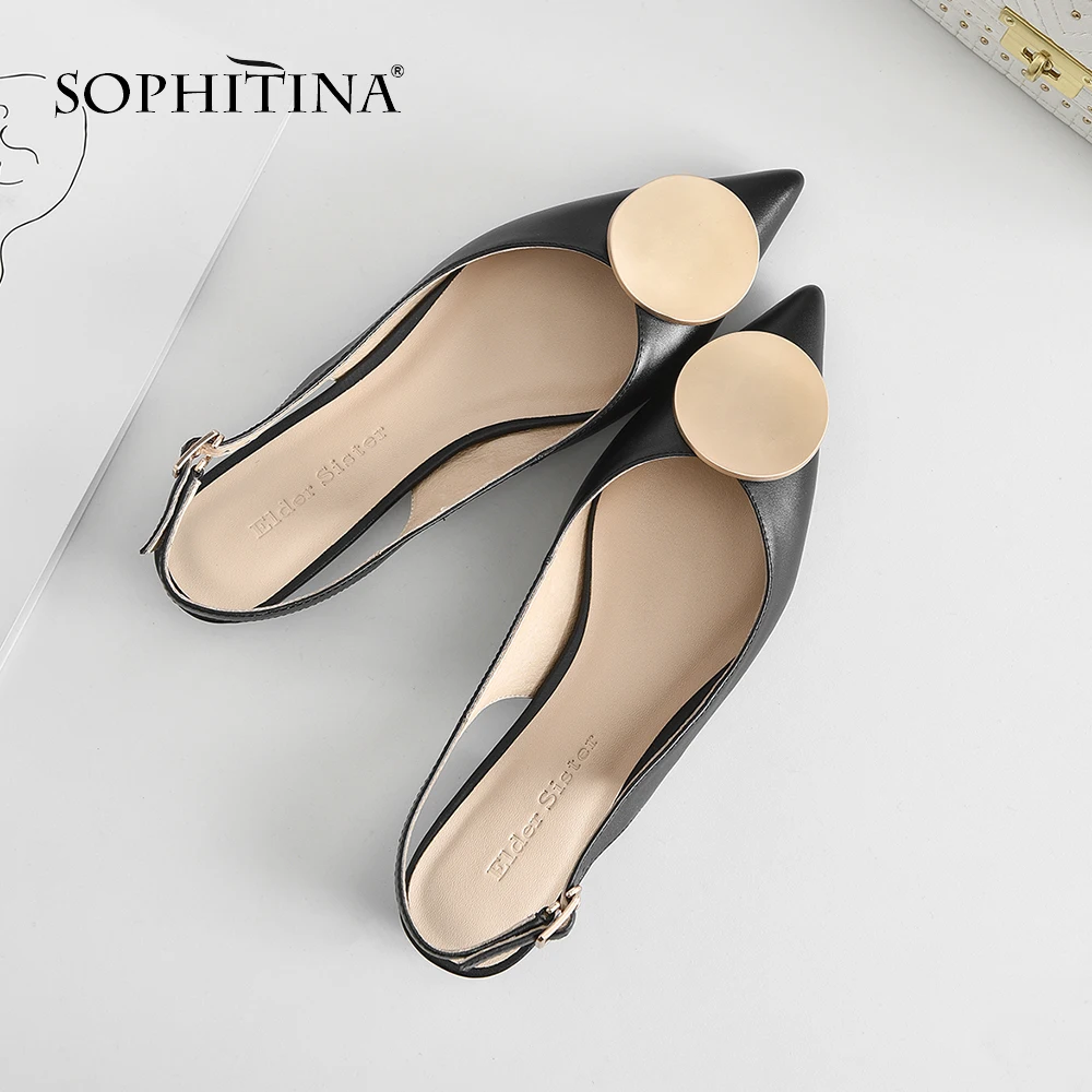 SOPHITINA/Элегантные женские босоножки с острым носком из натуральной кожи; Высококачественная Офисная Женская обувь; Модный круглый металлический декор; PO186