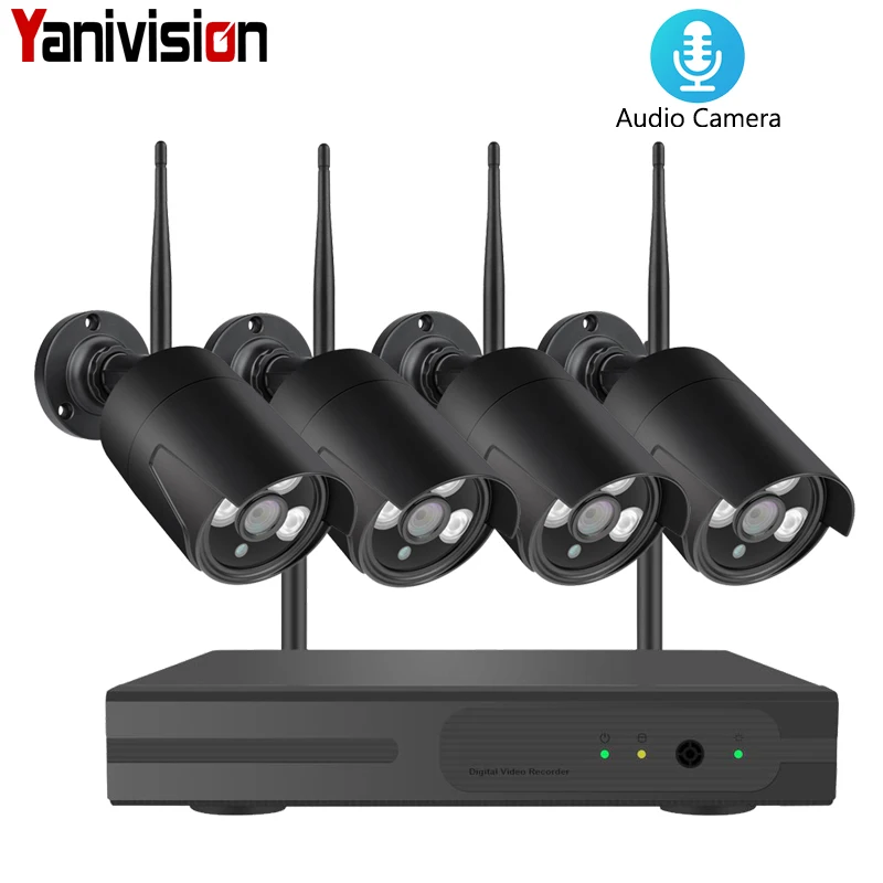HD 1080P 4CH Беспроводная NVR CCTV система 2MP уличная Водонепроницаемая WiFi ip-камера, Аудио запись, охранный комплект видеонаблюдения