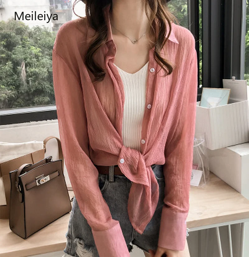 Женская Свободная блузка большого размера однотонная с длинными рукавами тонкая