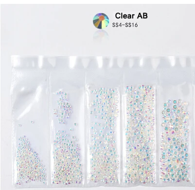 19 Clear AB Стеклянные стразы для ногтей с плоской задней поверхностью, смешанные размеры, SS4-SS16, кристаллы для украшения ногтей, камни, блестящие камни, аксессуары для маникюра, 20 цветов - Цвет: 19 Clear AB