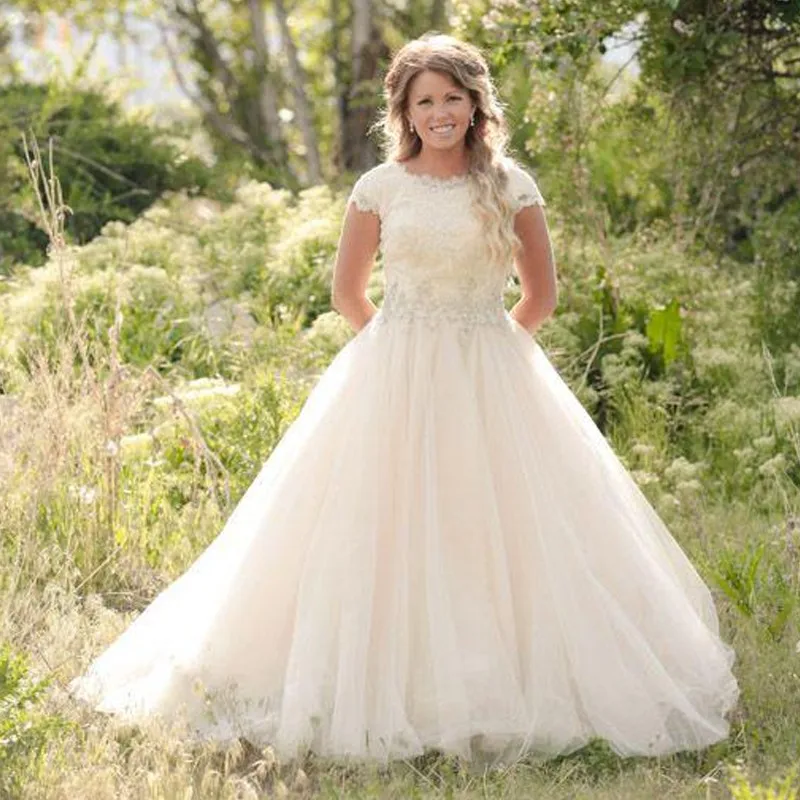 Новинка длинное кружевное бальное платье из тюля скромные свадебные платья с