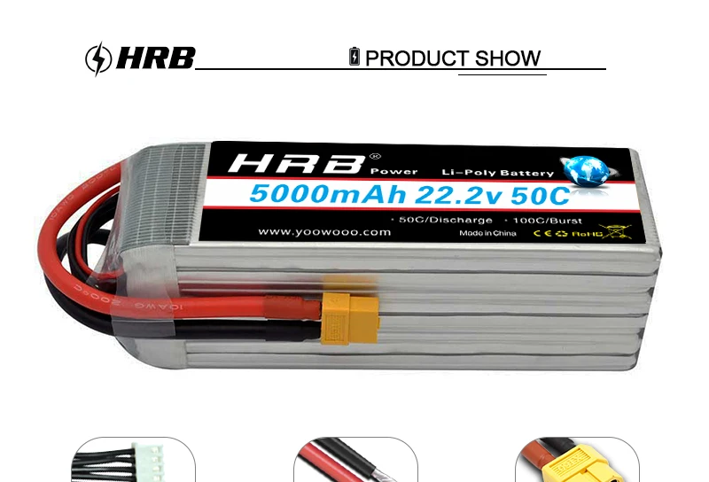 HRB 22,2 V 5000mah Lipo 6S батарея EC5 T Deans XT60 TRX XT90 для квадрокоптера FPV самолеты Багги автомобили катамаран лодка RC части 50C