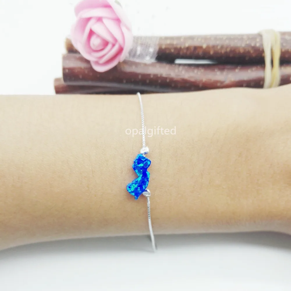 1pc Free Shipping Blue 5.6x13mm NJ Opal Synthetic New Jersey Map Fire Island Bracelet with 925 sterling silver | Украшения и