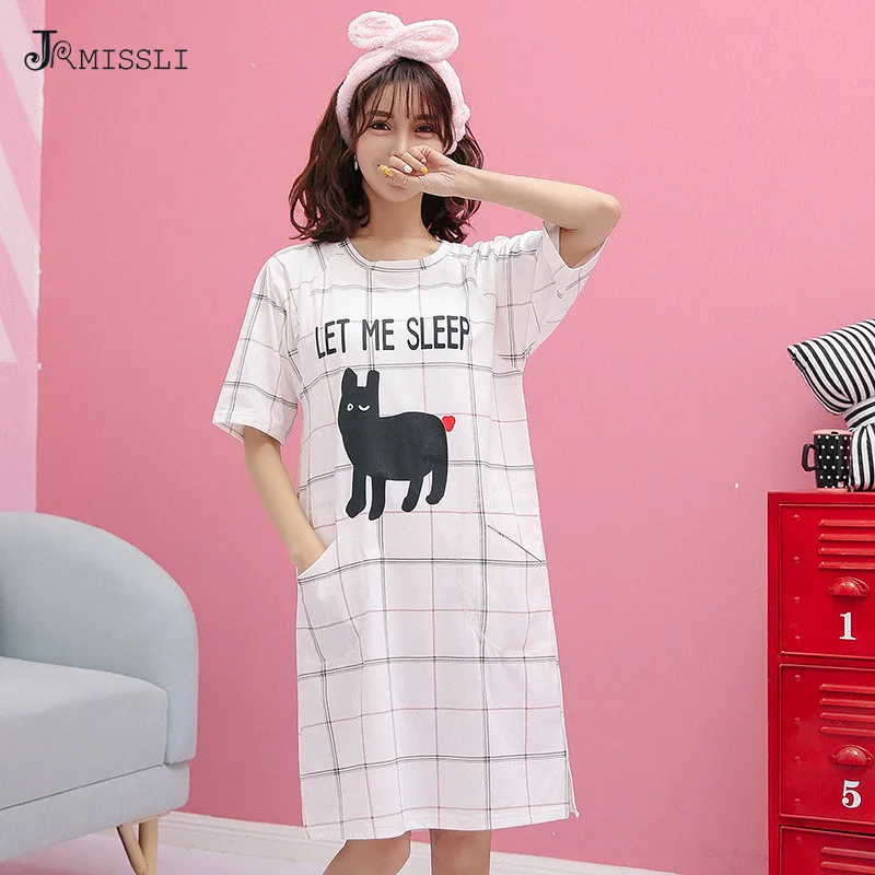 JRMISSLI Модальный Хлопок Девушка Пижамы Летом С Коротким wleeve колен Sleepskirts Случайный