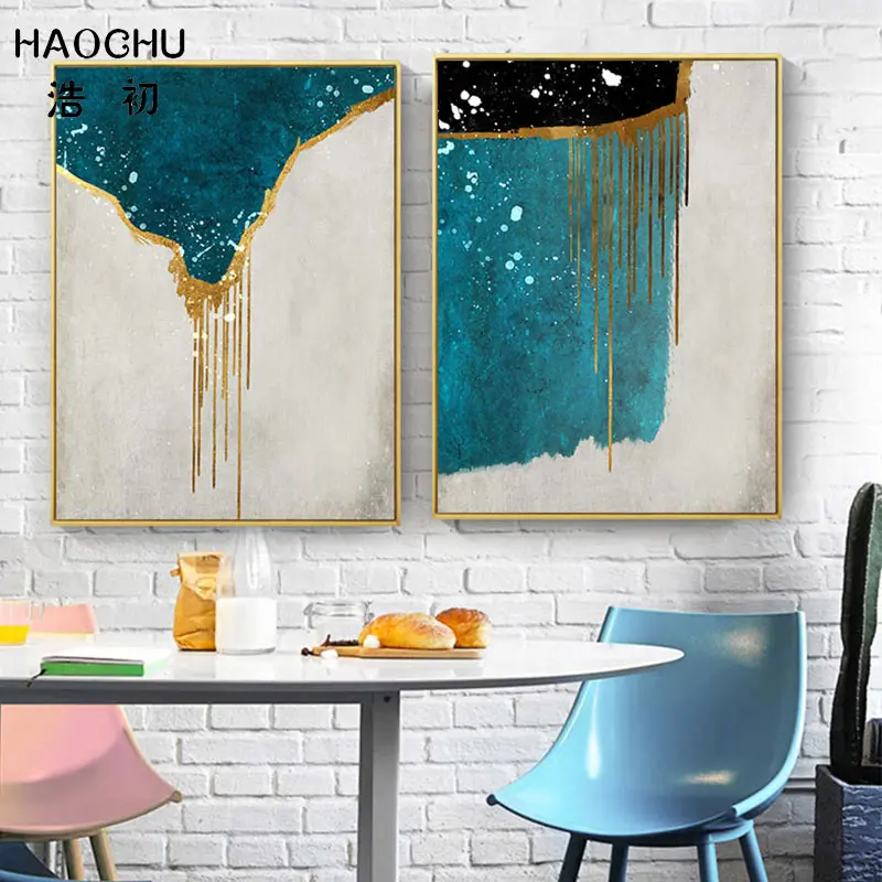 Сине-черный абстрактный цветной блок HAOCHU геометрическое украшение картина