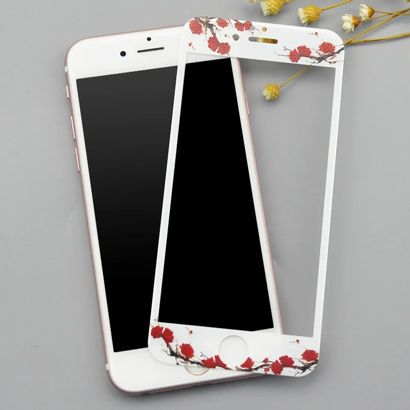 Закаленное стекло для защиты экрана iPhone 6s Plus 6 7 8 с изображением цветов изогнутыми