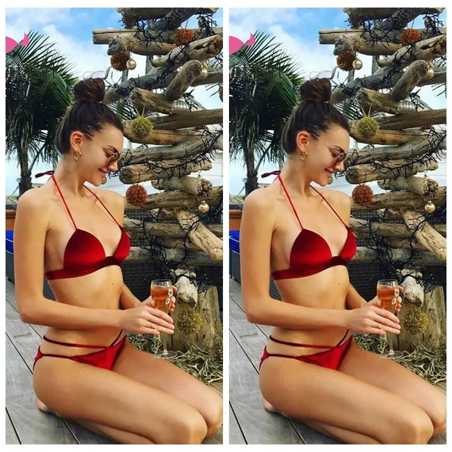 Новый сексуальный бандажный Женский комплект бикини на шнуровке с пуш ап