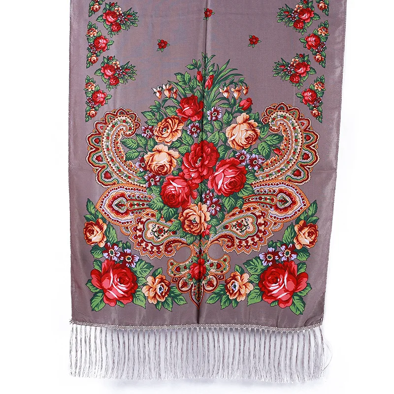 twill silk scarf crinkle hijab Printed long scarf Twill cotton fringed shawl Rose tassel luxury scarf foulard femme musulman - Цвет: 1
