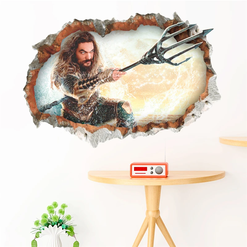 3d Aquaman прорыв Наклейки на стены детские комнаты домашний декор DC Comics Arthur Curry