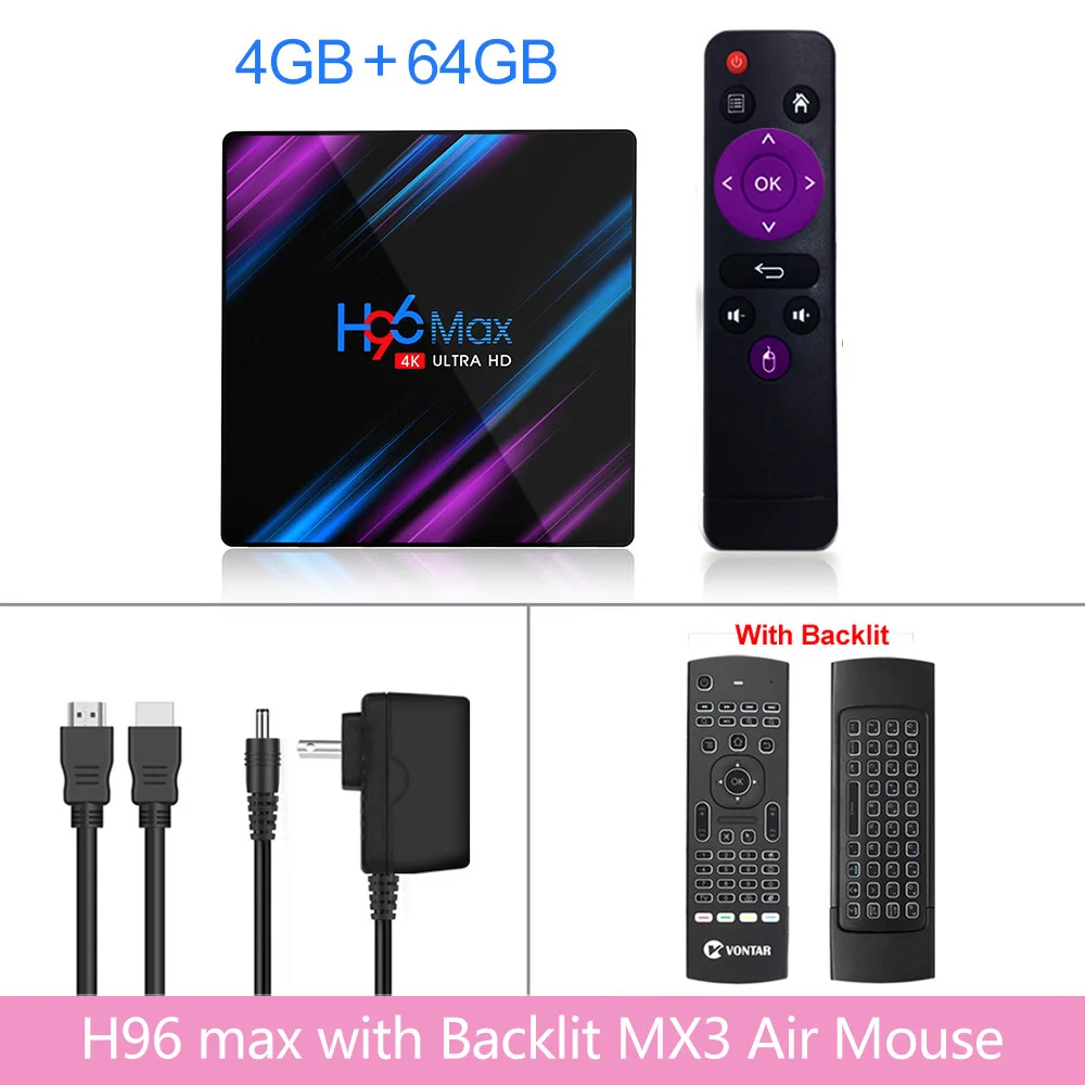 H96 MAX RK3318 4K Smart tv Box Android 9,0 Android tv BOX 4 Гб ram 64 Гб rom медиаплеер H96MAX 2G 16G PlayStore Netflix Youtube - Цвет: 4GB 64GB MX3
