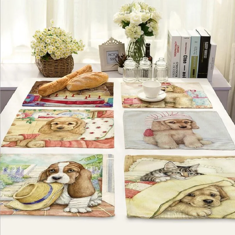 

Милый мультяшный коврик с собачкой, коврик из ткани коврик для украшения стола, кухонный коврик с собачкой, индивидуальные подстилки H217