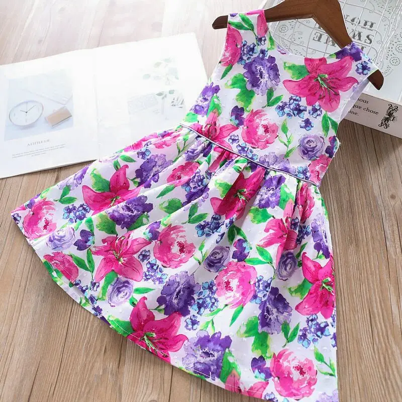 Хлопковое платье с цветочным рисунком для маленьких девочек детское Элегантное