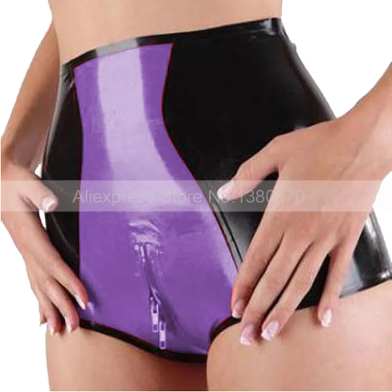 black and purple Черный и фиолетовый женский сексуальный латекс с высокой талией трусики обтягивающие трусики нижнее белье S-LPW026 - Цвет: black and purple