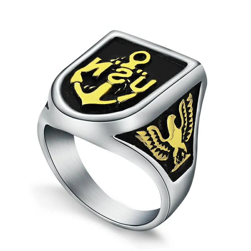 US Vavy символ Якорь кольцо для мужчин крутое тяжелое золото/серебро титан орел из