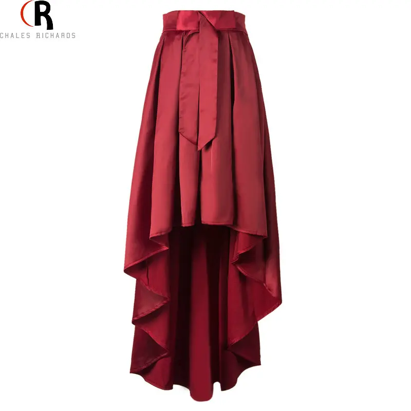 Темно Красная Черный Юбка С Завышенной Талией Бантом Разной Длины Подол А Линии