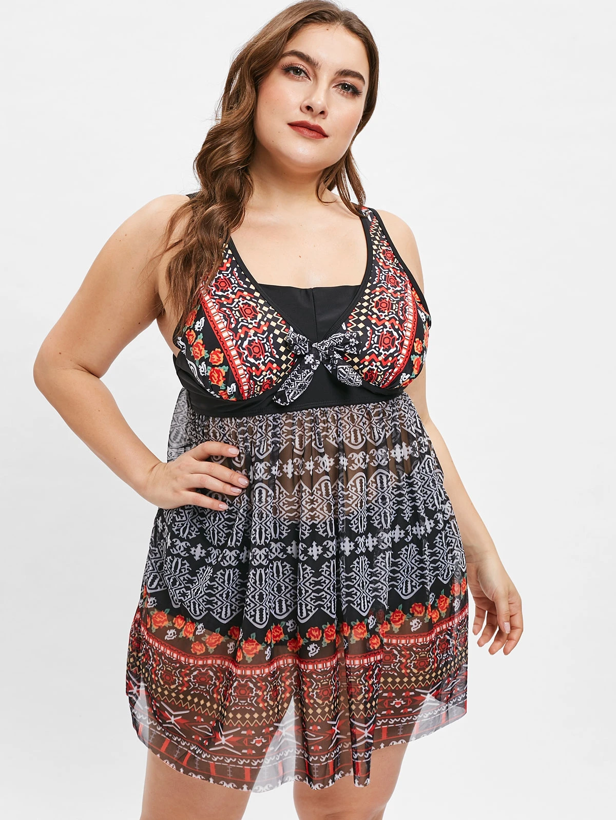 2019 размера плюс цветочный этнический принт танкини набор женский летний