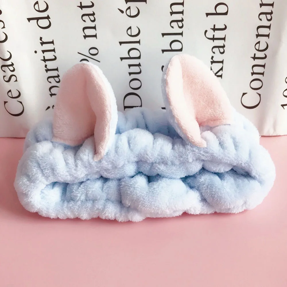 Blue Новое поступление, милые кошачьи ушки, коралловый флис, ободки для женщин, для мытья лица, для макияжа, спа, мягкие повязки для волос, головные уборы, аксессуары для волос - Цвет: Blue