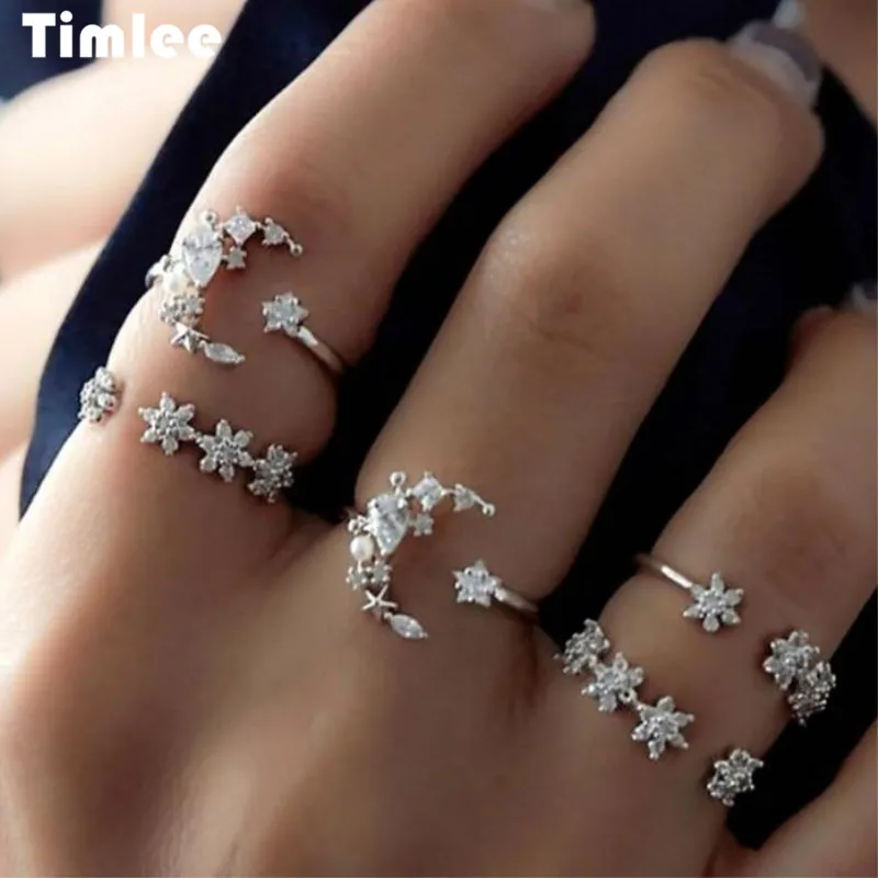 Timlee R045 Бесплатная доставка Новые милые Ретро Звезды Луна Стразы кольца на палец 5