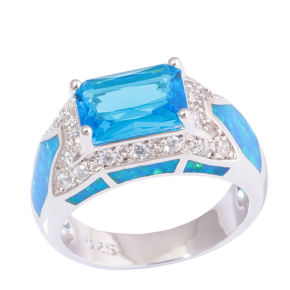 

CiNily Created Blue Fire Opal Blue Stone Zircon Silver Plated Wholesale Hot Sell Women Jewelry Ring Size 6-10 OJ9620