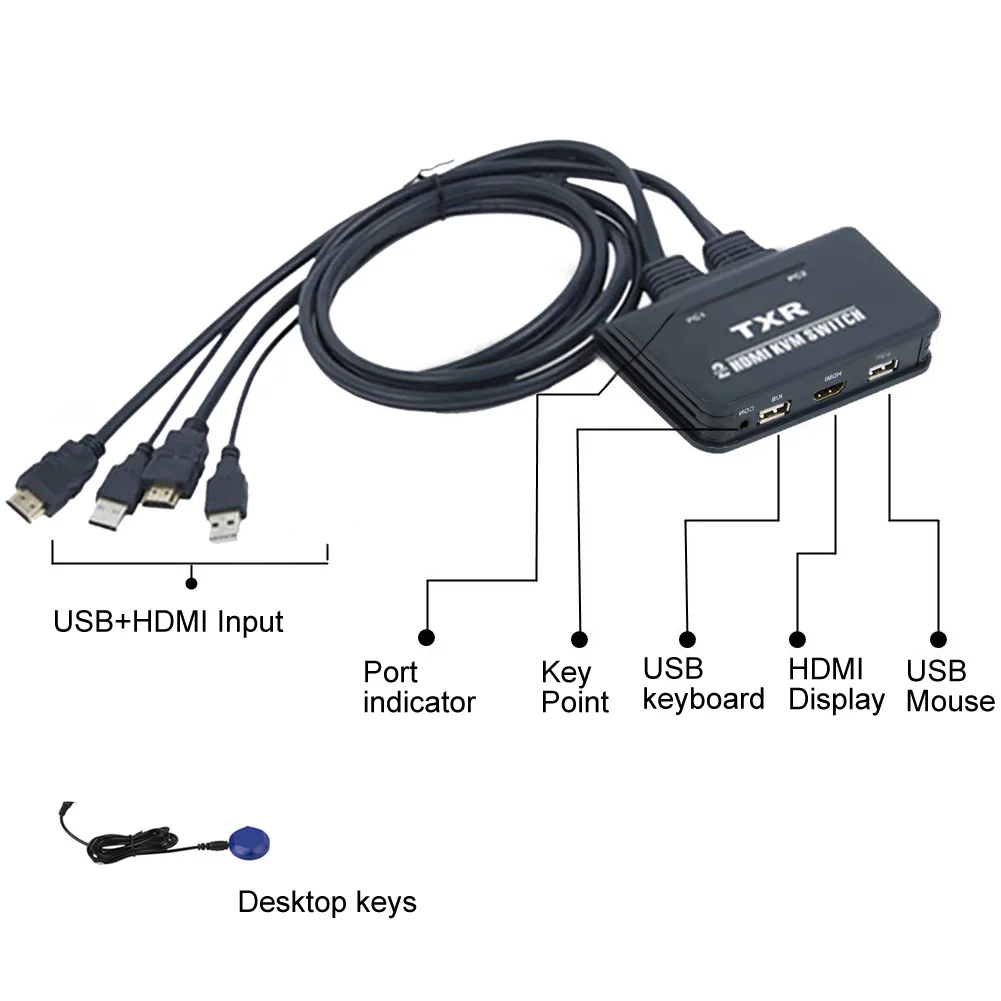 2 Port Splitter Box Dual Monitor With Cables Accessories TV Projector Plug And Play Notebook Button KVM Switch HDMI USB Computer |