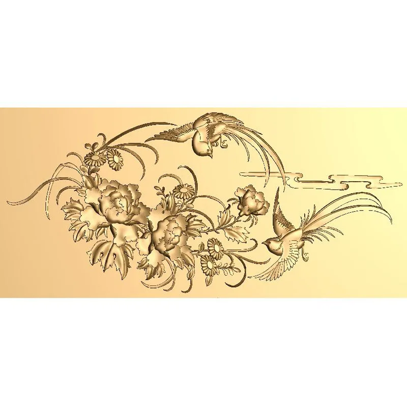 Пион и птицы 3D модель STL рельеф для ЧПУ формат мебель цветы украшение мебели|stl