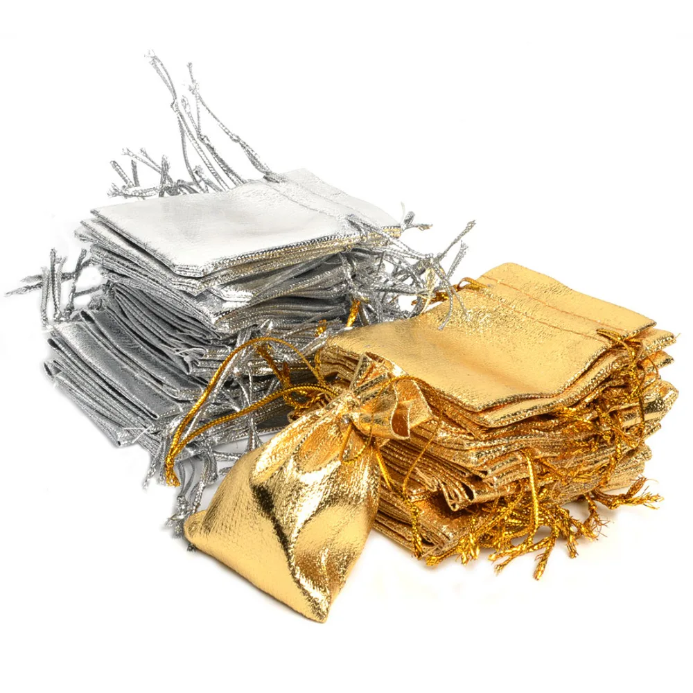 100Pcs Gold &amp Silver Color 7x9cm Organza Bags Jewelry Pouch Bag Promo Christmas Wedding Party Gift sachet emballage zakjes | Украшения и