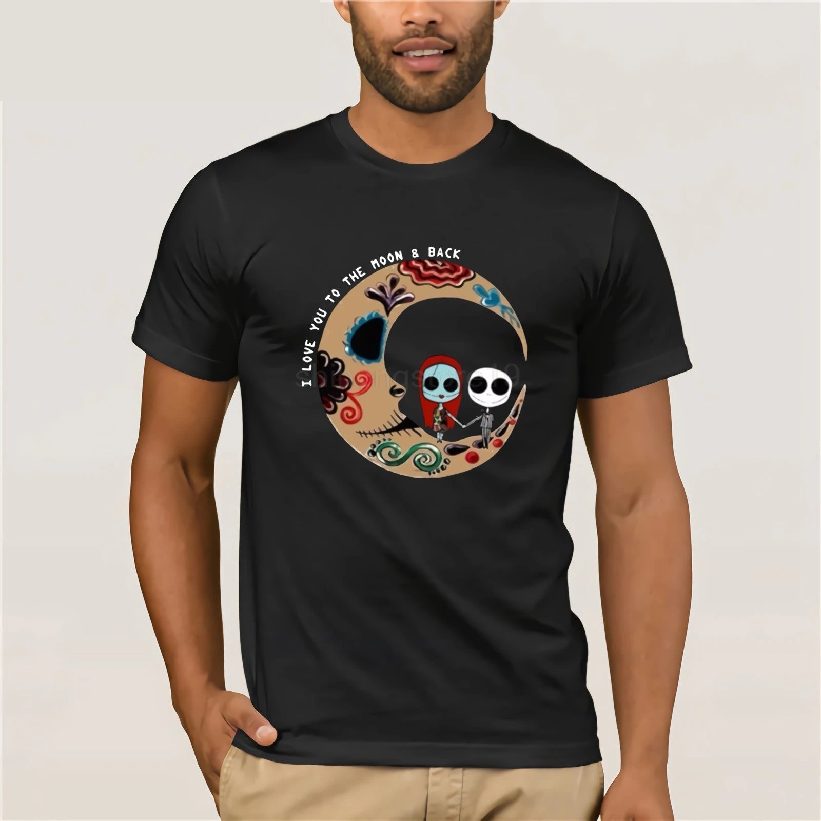 Футболка I Love You To The Moon And Back Tim Burton Inspired Day Of Death брендовая Хлопковая мужская одежда