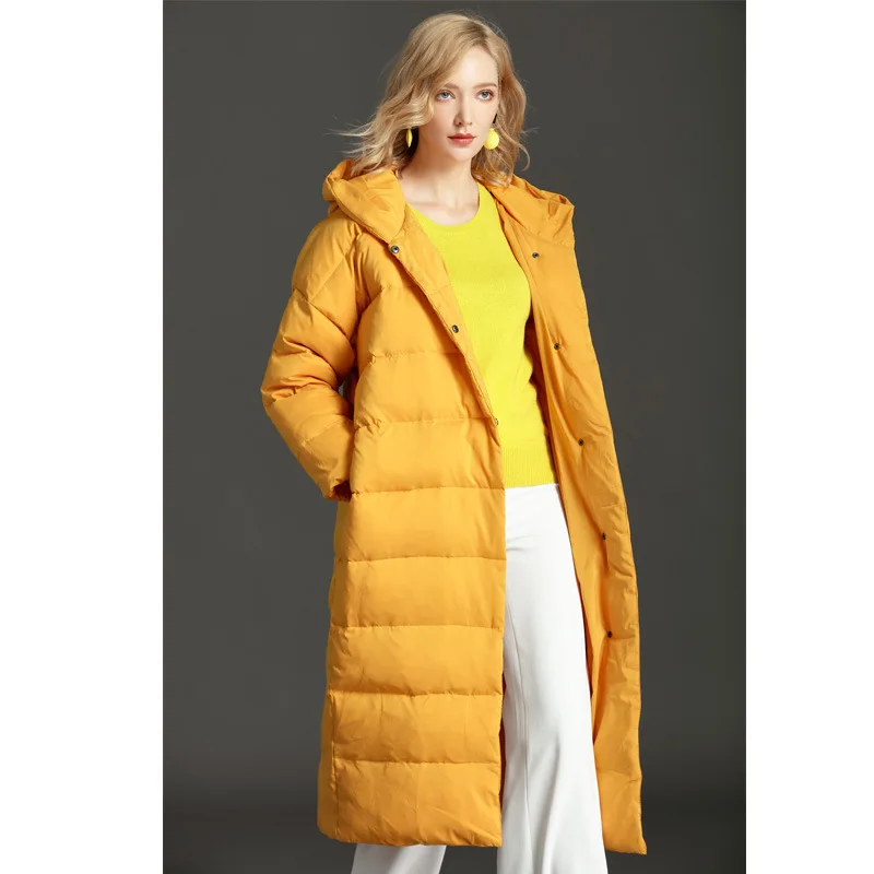 Европейская зимняя одежда длинное зимнее пальто женские топы 90% белый пуховик женский свободный плюс размер многоцветная Повседневная парка QH091 - Цвет: yellow