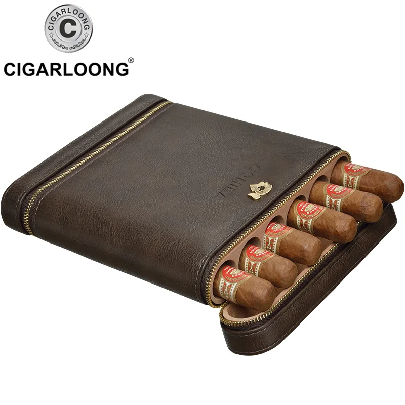 Темно-серый COHIBA, дизайн, чехол для путешествий, мини-хьюмидор, вмещает 6 сигар, изготовленных из искусственной кожи и кедрового дерева, CP-1020 - Цвет: Темно-серый