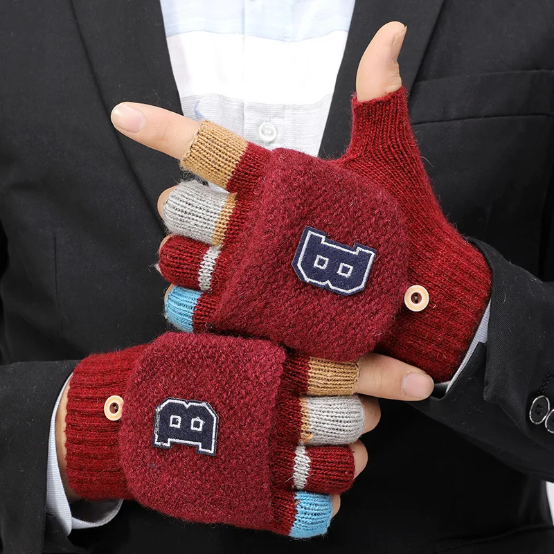 Зимние вязаные перчатки мужские шерстяные теплые рыболовные с этикеткой на