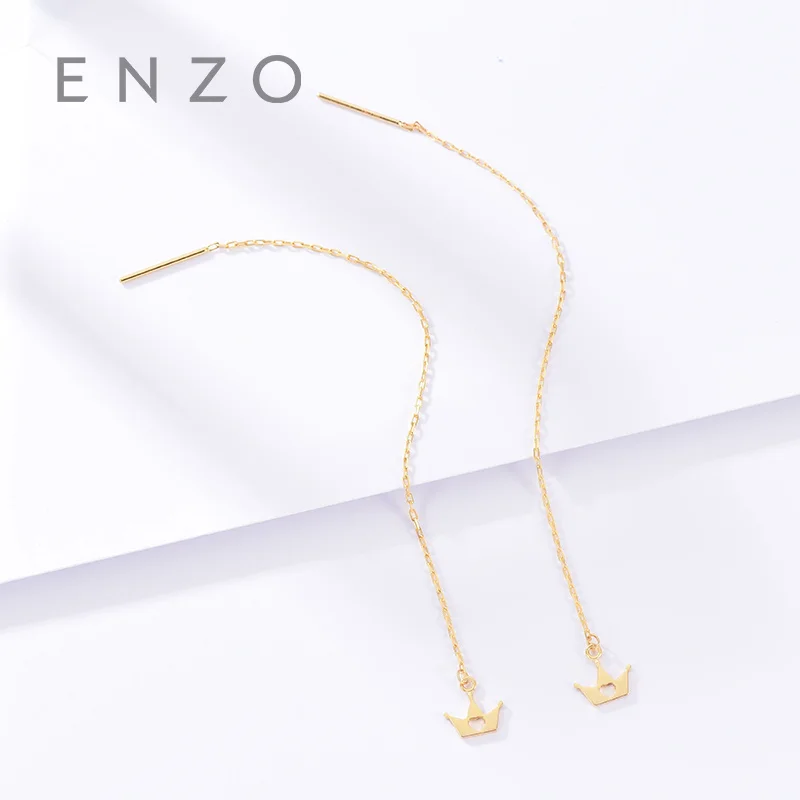 18K Gold Jewelry Crown Earring Women Miss Girls Gift Engagement Female Ear Wire Drop Earrings Solid Hot Sale New Good Trendy | Украшения и