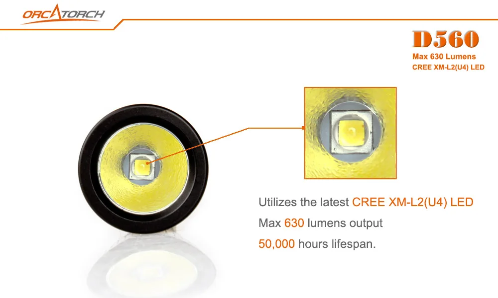 Светодиодный погружной светильник ORCATORCH D560 светодиодный CREE XML2 630lm для дайвинга с