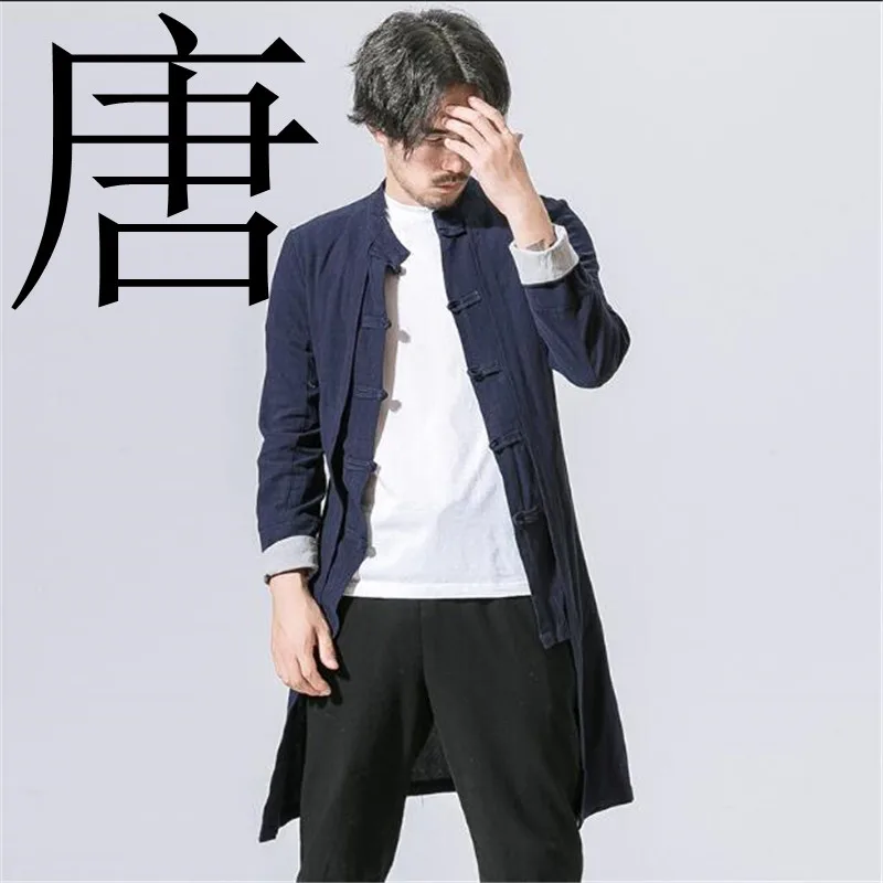 2019 новый бренд Для мужчин длинные длинная жилетка плащ-Тренч из хлопка и льна