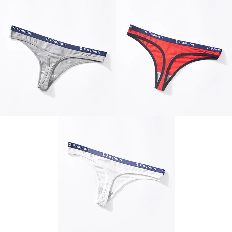 grey red white Трусики для женщин, сексуальные хлопковые стринги, стринги с низкой талией, женские трусики, 3 шт., женские Т-образные спортивные хлопковые стринги, нижнее белье BANNIROU - Цвет: grey red white