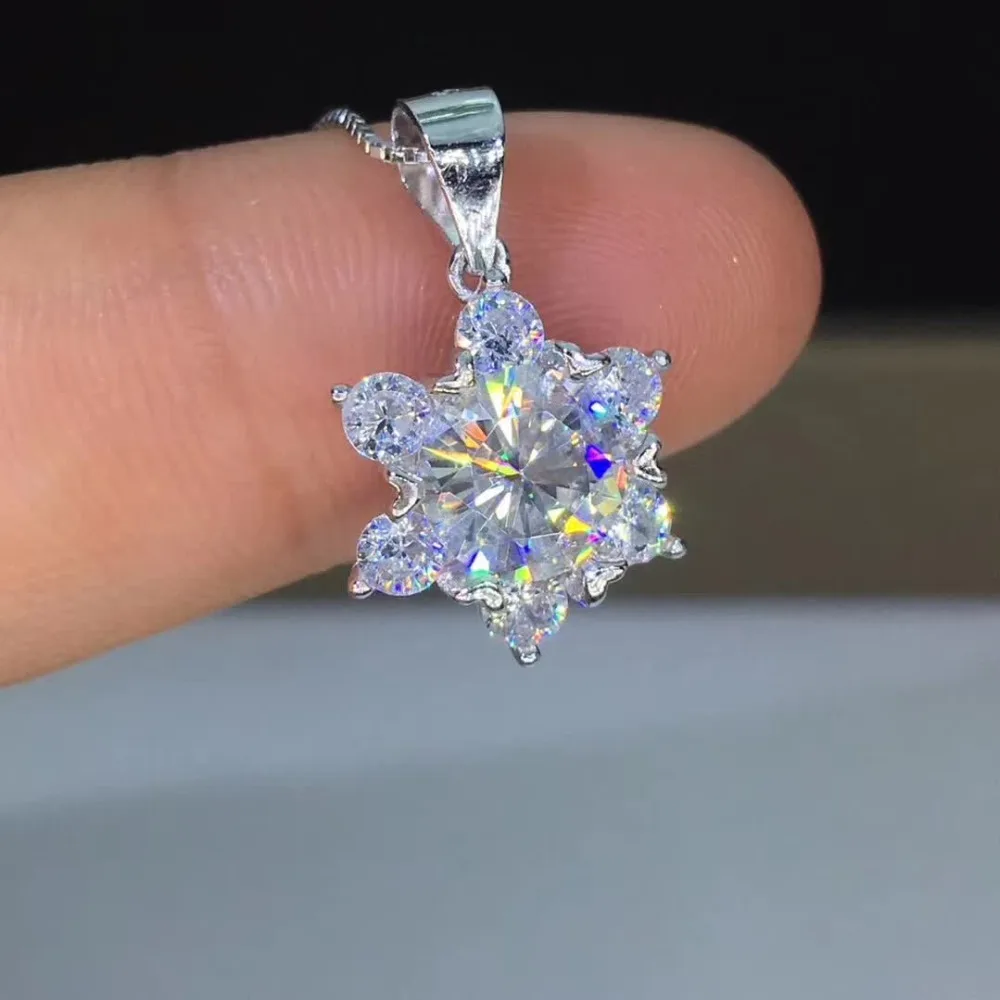 1ct карат муассант кулон ожерелье Снежинка 7 мм Moissanite S925 чистое серебро Платиновое
