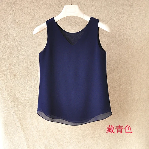 Navy Blue Модный женский бренд, летние сексуальные топы без рукавов с v-образным вырезом, шифоновая блузка размера плюс XXL, яркие цвета - Цвет: Navy Blue