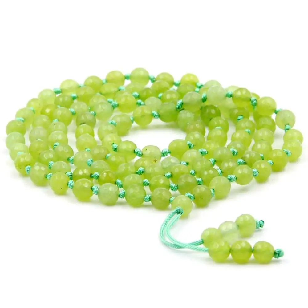 

Fresh Natural Olive Chalcedony 6mm 108 Beads Bracelet Fashion Female Girls Healing Knotted Necklace Sweater Chain Reiki Jewelry