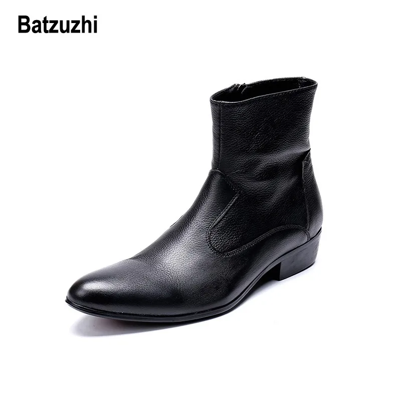Мужские ковбойские ботинки Batzuzhi черные зимние из натуральной кожи в западном