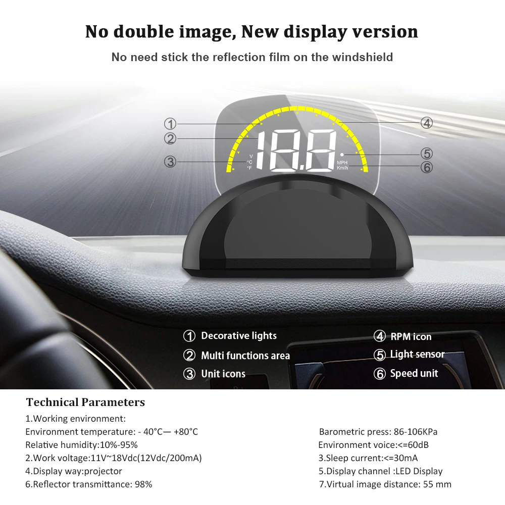 GPS счетчик скорости OBD2 HUD Дисплей лобового стекла проект расход топлива MPH км/ч