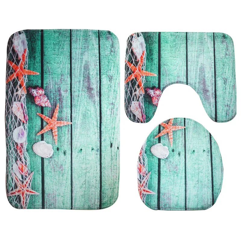 green starfish INS ковер из трех частей, ковер для ванной, Морская звезда, сиденье для унитаза, противоскользящий ковер, мягкий удобный красивый ковер - Цвет: green starfish