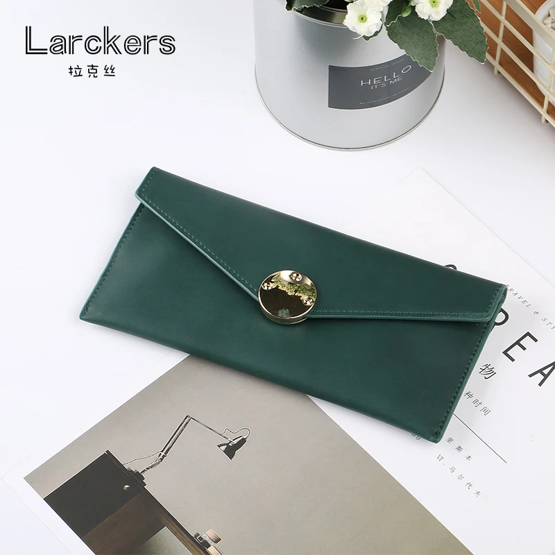 Модный тонкий женский однотонный кошелек из натуральной кожи с конвертом клатч