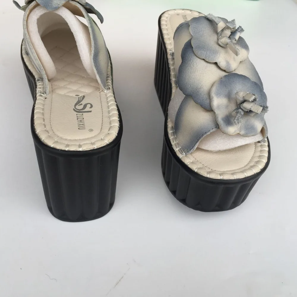 ZUZHIXIU-New 2018 Spring/Summer Genuine leather ethnic style sandals Women high slope muffin thick soles slippers 3colors | Обувь