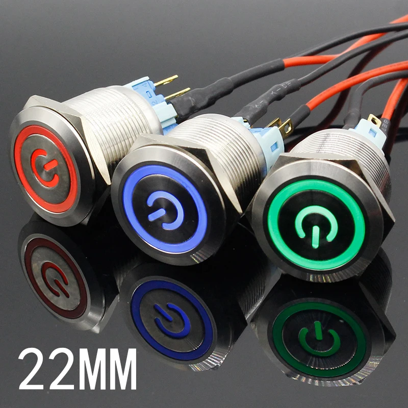 22mm Waterproof Latching Stainless Steel Metal Lamp LED Light Horn Power Push Button Switch Car Auto Engine Start PC 5V 12V 24V |