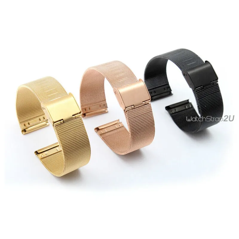 Классные цвета розового золота сетки Нержавеющая сталь часы ремешок браслет 12 14