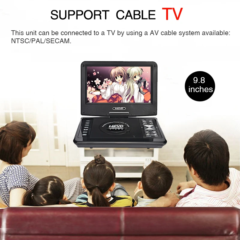 Портативный dvd-плеер TRANSCTEGO tv 9,8 дюймов для автомобиля домашний цифровой с Usb HD экраном Поддержка ТВ Игры MPEG DVD VCD CD MP3 радио DVB