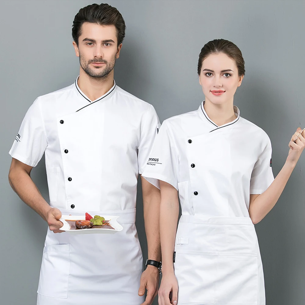 

New unisex restaurant uniform Short Sleeve Chef's Costume Restaurant Hotel Food Service Kitchen Sushi Master Cook Uniform Coat