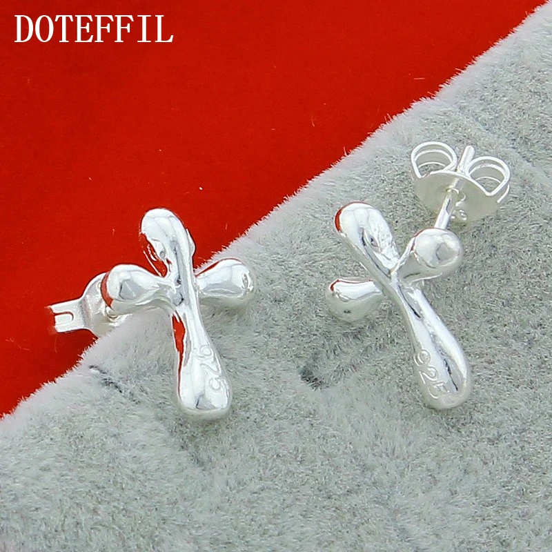 DOTEFFIL 925 Sterling Silver Cross Water Droplets/Raindrops Stud Earrings For Woman Wedding Engagement Fashion Charm Jewelry | Украшения и
