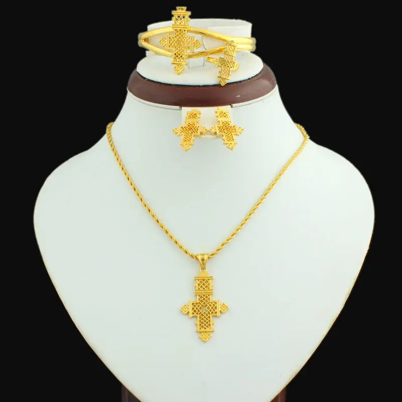 Комплект из колье и серёг с подвеской в виде креста|ethiopian jewelry|african womenwomen wedding |